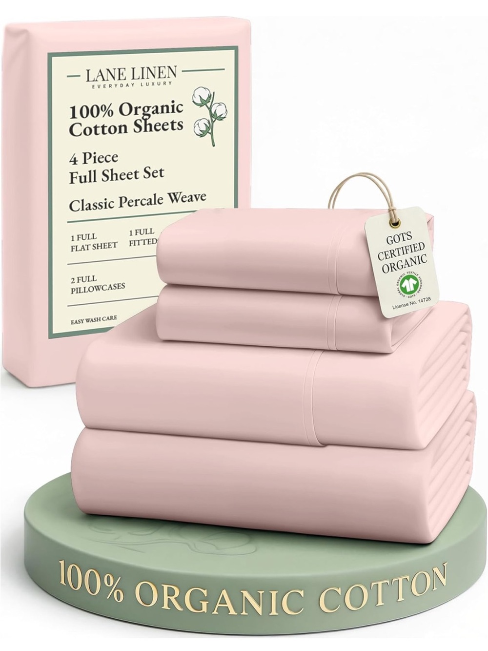 NEW LANE LINEN 100% Organic Cotton Sheets Full Size Bed. Sepia Rose